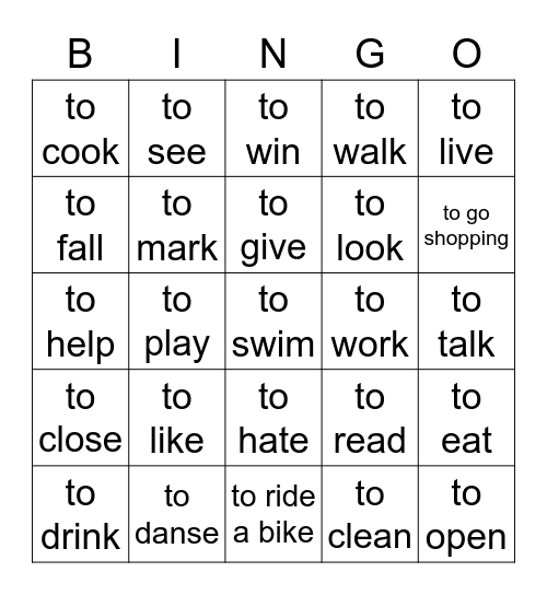 FRENCH 9 VERBS Bingo Card