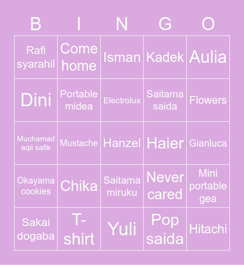 Lulu Bingo Card