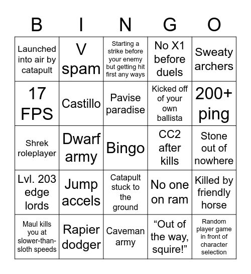 Mordhau Bingo! Bingo Card