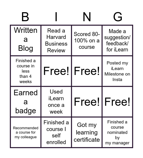 iLearn Bingo! Bingo Card