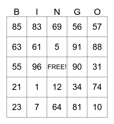 Family Bingo  Bingo Card