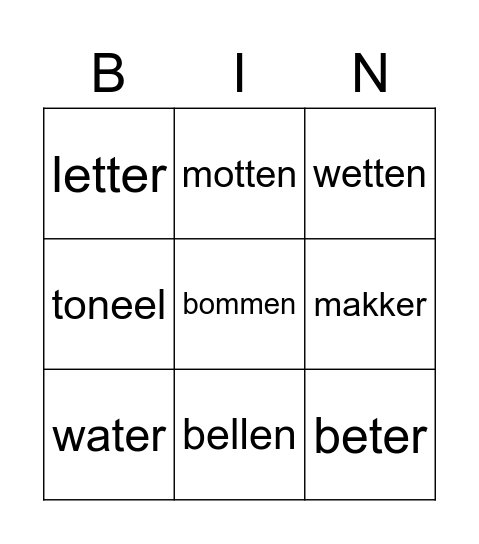 jager bakker woorden bingo Card