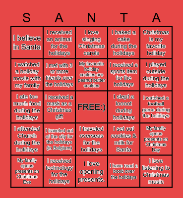 Post Holiday Bingo! Bingo Card