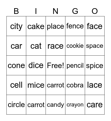 Soft C & Hard C Bingo Card