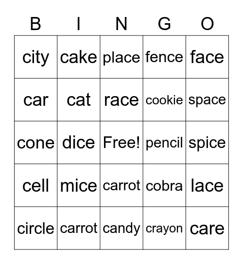 Soft C & Hard C Bingo Card