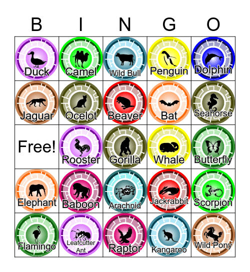 Wild Kratts Creature Power Discs Bingo Card