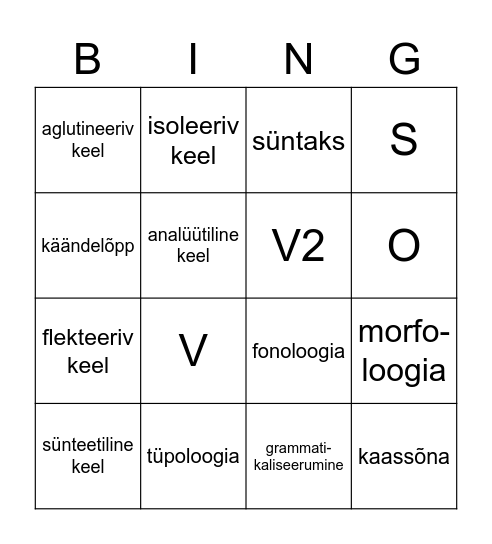 Keeletüpoloogia Bingo Card