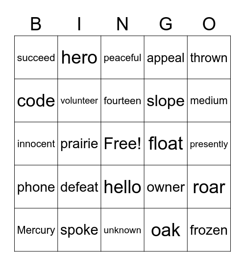 /ee/ & /oa/ sounds Bingo Card