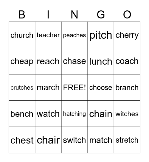 Words with ch Bingo Card