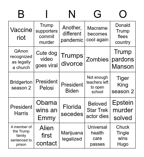 2021 Events Bingo Card