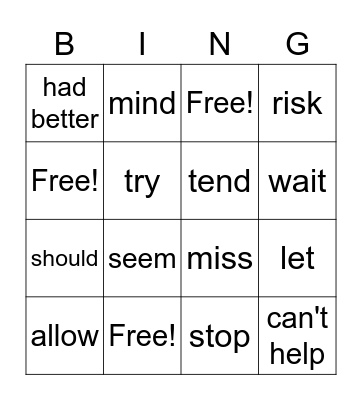 Student B Bingo Card