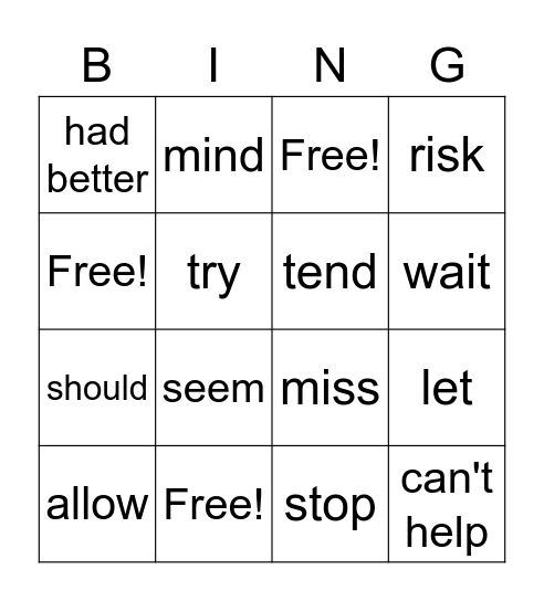 Student B Bingo Card