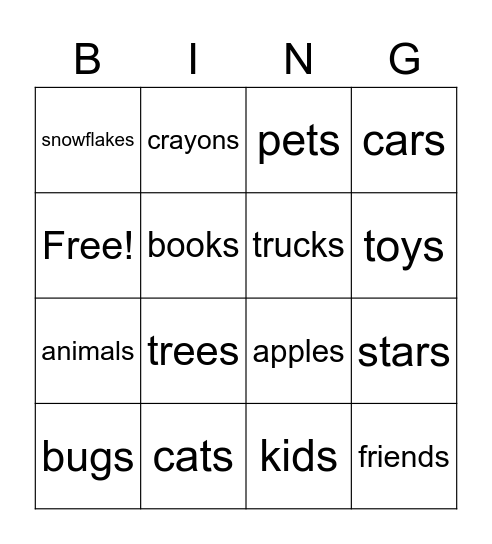 Plural Bingo Card