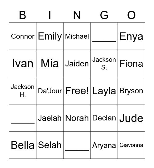 Class Participation Bingo Card