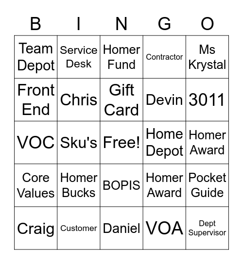 STORE 3011 BINGO Card