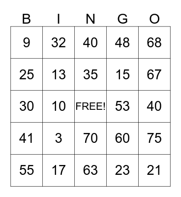 Winn Family Bingo  Bingo Card
