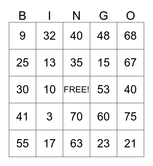 Winn Family Bingo  Bingo Card