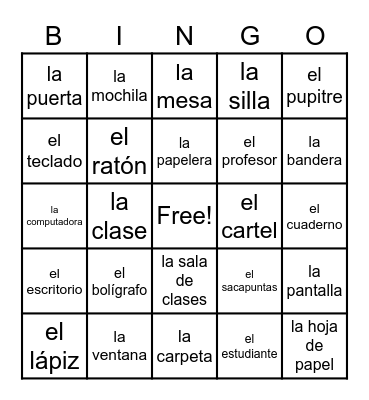 Vocabulario de la Escuela Bingo Card
