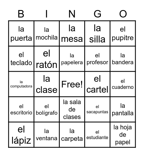 Vocabulario de la Escuela Bingo Card