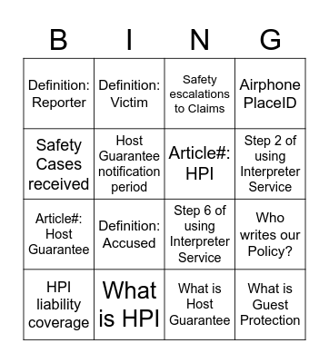 Safety Day 2 BOD Recap Bingo Card
