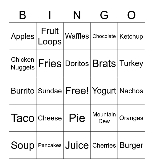Let's Eat! Bingo Card