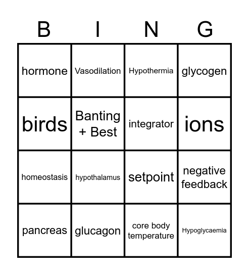 CLSG Y10 Homeostasis introduction Bingo Card