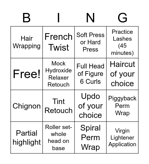 Beauty Bingo Card