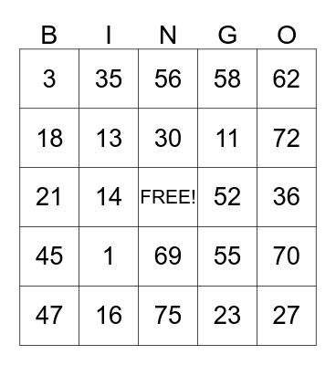 Untitled Bingo Card