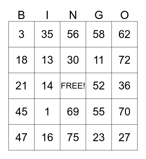 Untitled Bingo Card