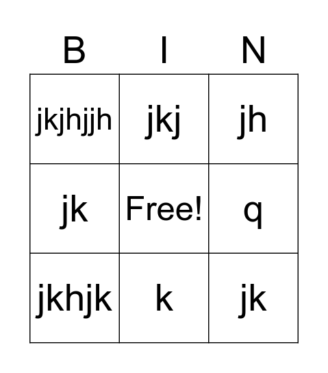 Test Bingo Card