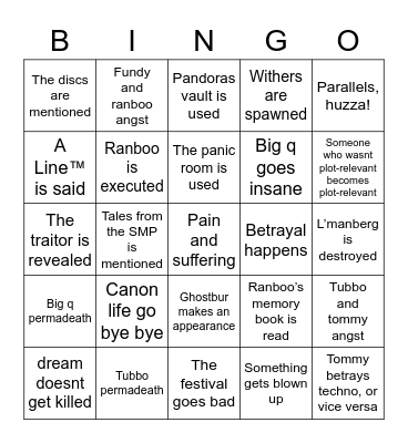 January 5th Festival Bingo Card