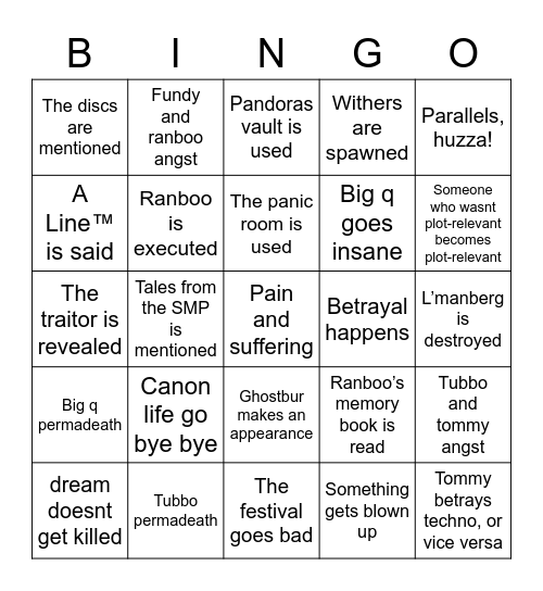 January 5th Festival Bingo Card