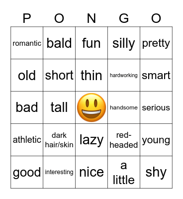 Adjetivos Bingo Card