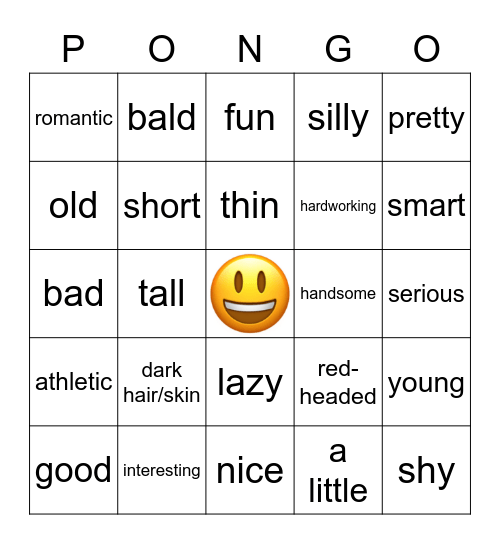 Adjetivos Bingo Card