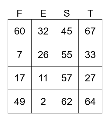 FEST Bingo Card