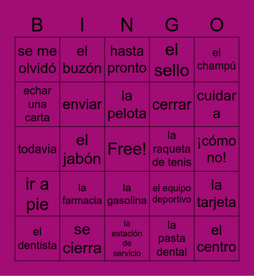 Vocab 3A Bingo Card