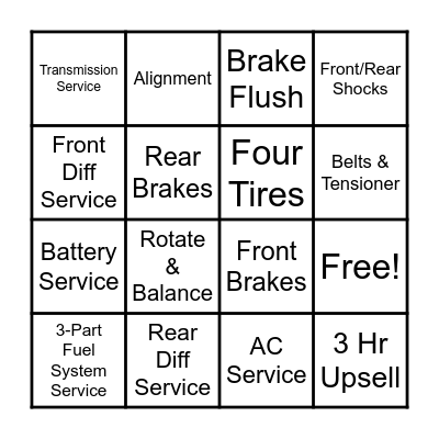 Automotive Bingo Card