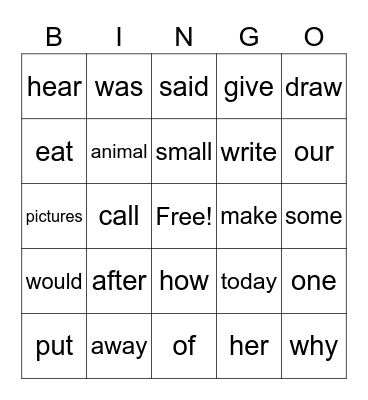 Unit 2 Words to Know Bingo Card