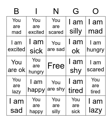 Feelings You/Me Bingo Card