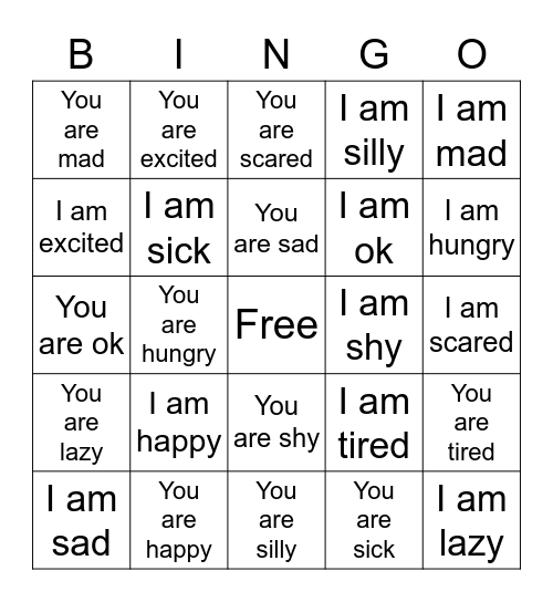 Feelings You/Me Bingo Card