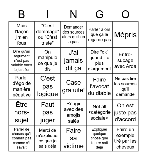 Aglo dans un débat Bingo Card