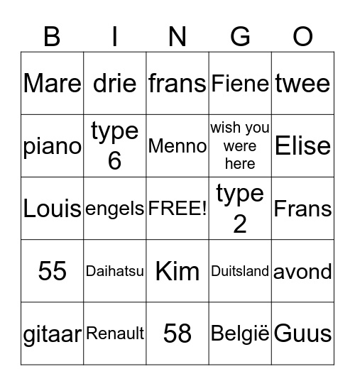 Bingo only for Friends Bingo Card