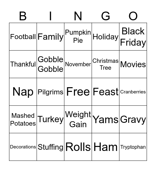 Happy Thanksgiving!! Bingo Card