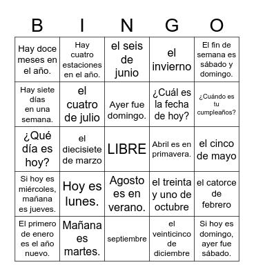 El Calendario Bingo Card