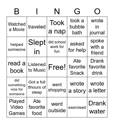 Self-Care Bingo Card