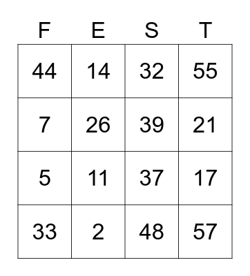 FEST Bingo Card