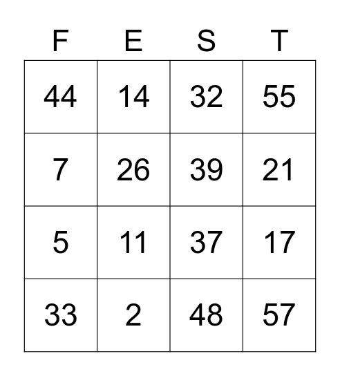 FEST Bingo Card