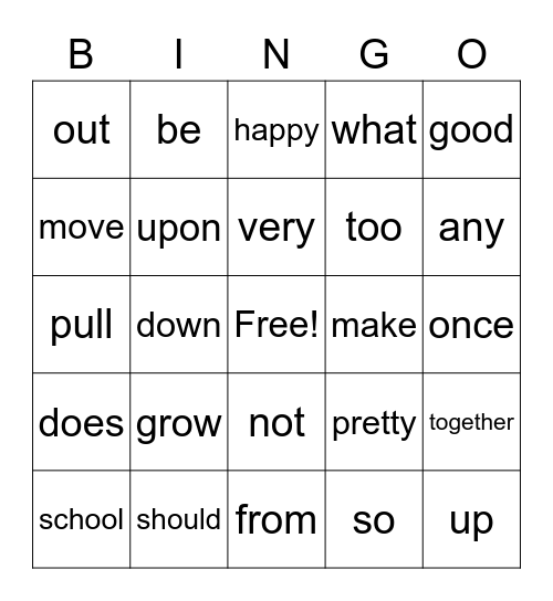 High Frequency Words Set 2 Bingo Card