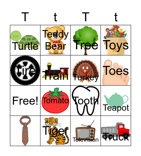 Letter T Bingo Card