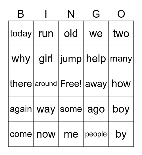 High Frequency Words Set 3 Bingo Card